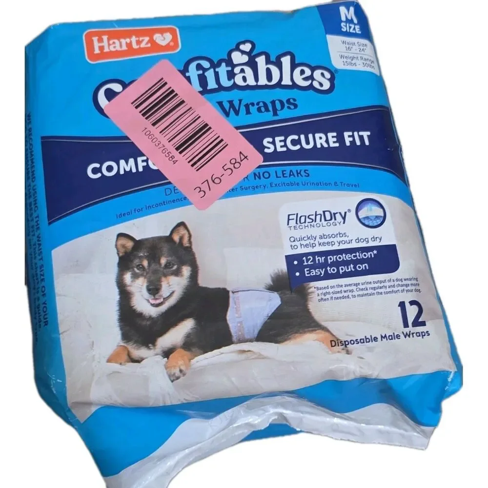 Hartz Comfitables Disposable Male Dog Diaper Wraps Medium Blue 12 Count